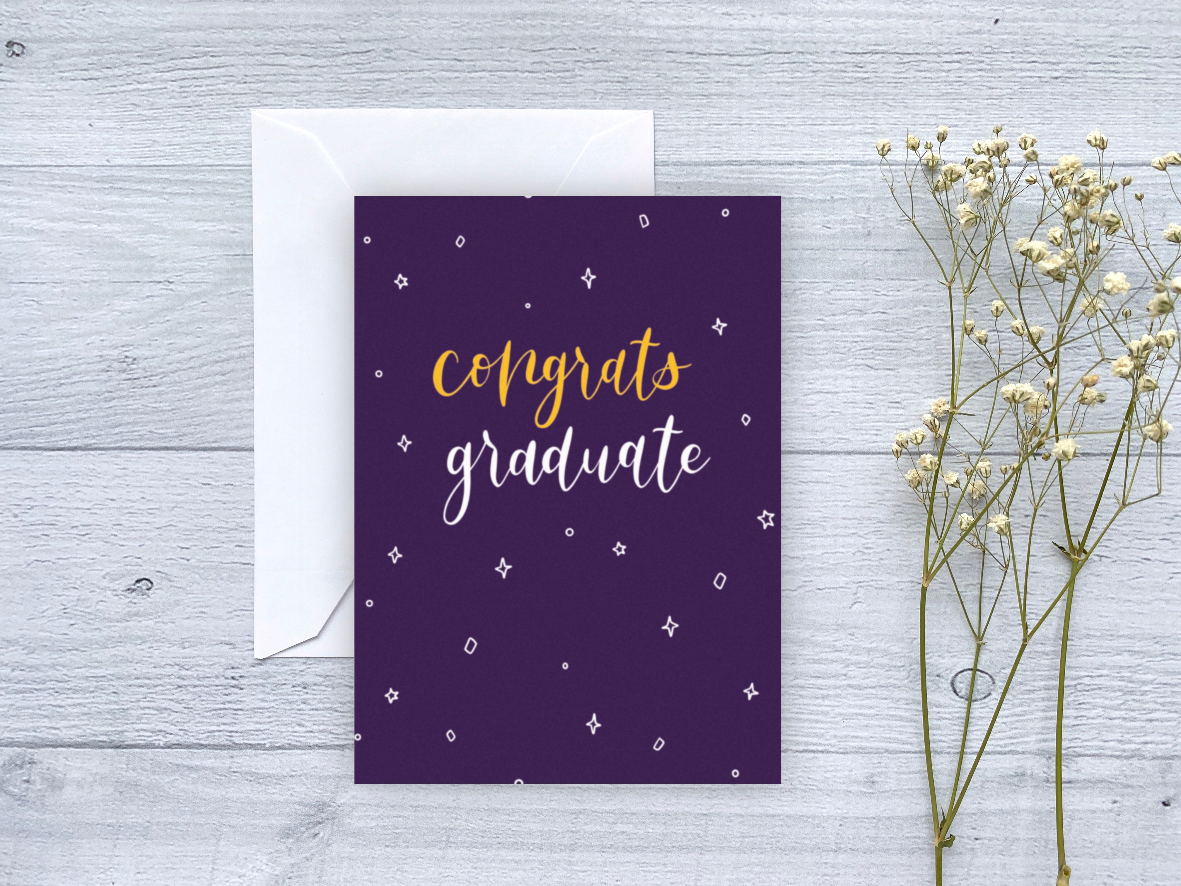 congrats grad cards Congrats Graduate Purple Greeting Card – kela designs