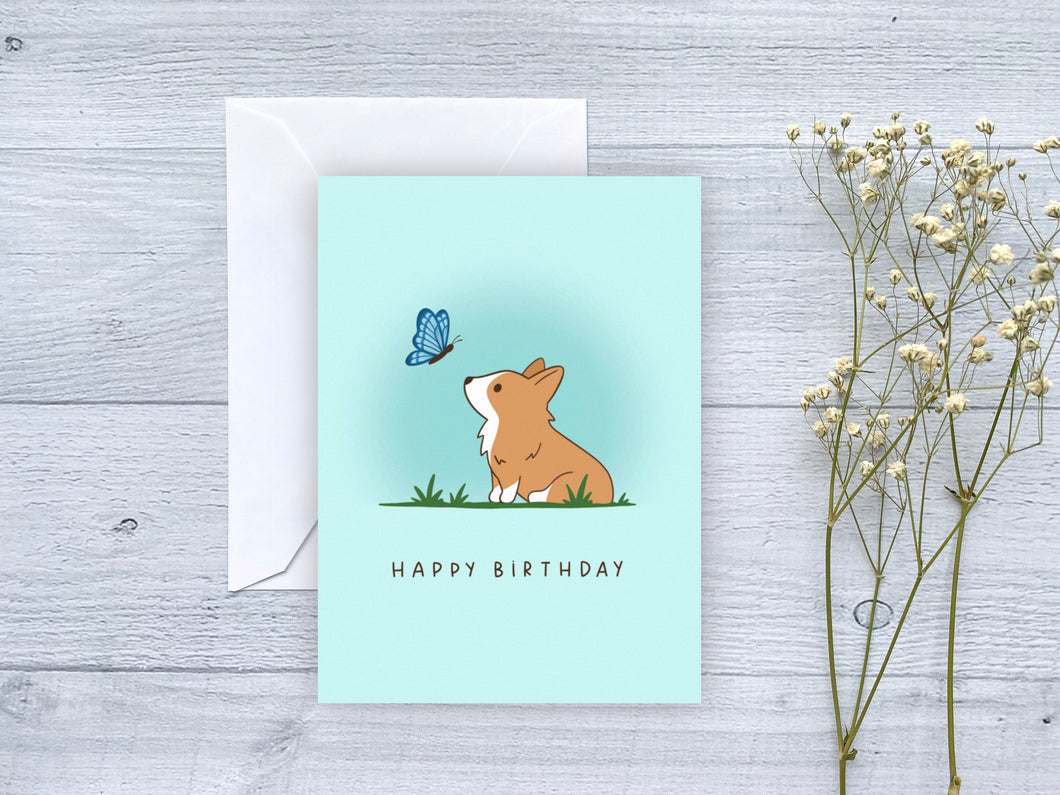 Corgi Butterfly Birthday Greeting Card