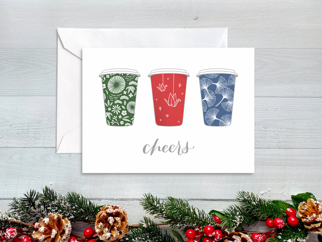 Cheers Three Holiday Cups Greeting Card