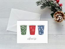 Load image into Gallery viewer, Cheers Three Holiday Cups Greeting Card
