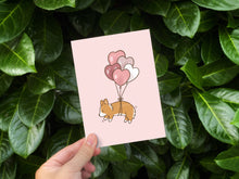 Load image into Gallery viewer, Flying Heart Balloons Corgi Greeting Card