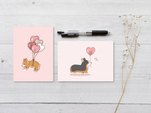 Load image into Gallery viewer, Flying Heart Balloons Corgi Greeting Card