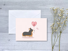 Load image into Gallery viewer, Balloon Heart Tricolor Corgi Greeting Card