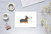 Load image into Gallery viewer, Tricolor Corgi with Flower Bouquet Greeting Card