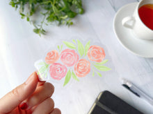 Load image into Gallery viewer, Pink Watercolor Roses Clear Vinyl Sticker