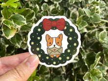 Load image into Gallery viewer, Corgi Christmas Wreath Vinyl Sticker