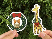 Load image into Gallery viewer, Giraffe Christmas Wreath Vinyl Sticker