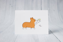 Load image into Gallery viewer, Corgi with Flower Bouquet Greeting Card
