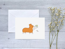 Load image into Gallery viewer, Corgi with Flower Bouquet Greeting Card