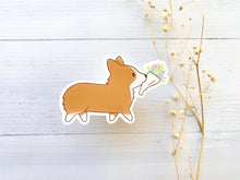 Load image into Gallery viewer, Corgi with Flower Bouquet Vinyl Sticker