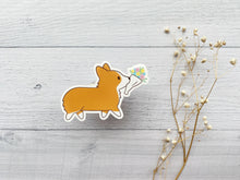 Load image into Gallery viewer, Corgi with Flower Bouquet Vinyl Sticker