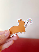 Load image into Gallery viewer, Corgi with Flower Bouquet Vinyl Sticker
