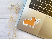 Load image into Gallery viewer, Corgi with Flower Bouquet Vinyl Sticker