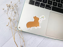 Load image into Gallery viewer, Corgi with Flower Bouquet Vinyl Sticker