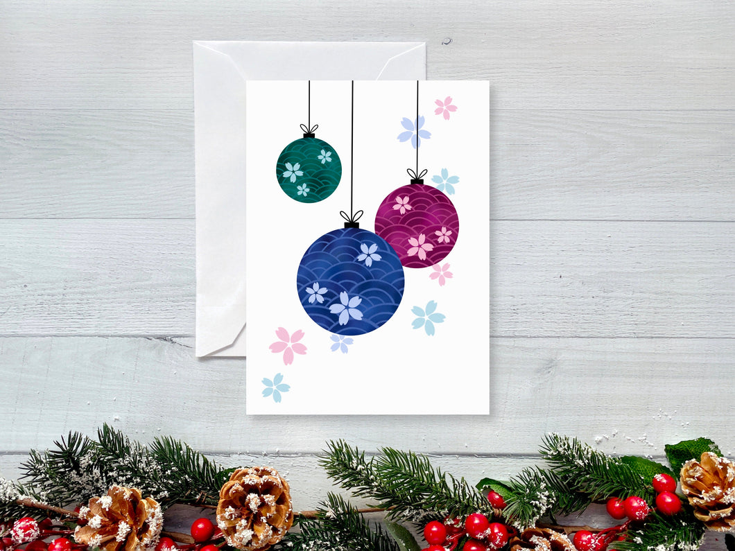 Sakura & Wave Ornaments Holiday Greeting Card