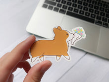 Load image into Gallery viewer, Corgi with Flower Bouquet Vinyl Sticker