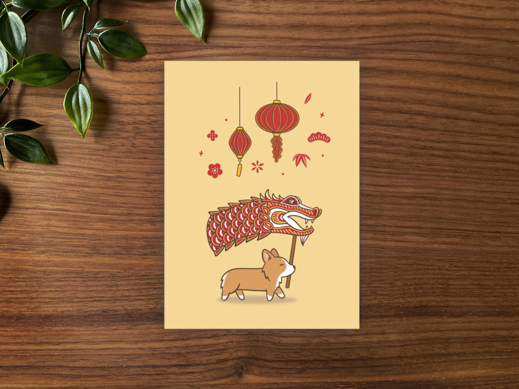 Lunar New Year Dragon Corgi Greeting Card