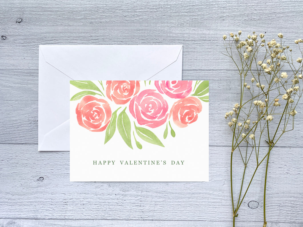 Watercolor Roses Valentine's Day Greeting Card