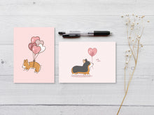 Load image into Gallery viewer, Balloon Heart Tricolor Corgi Greeting Card
