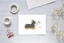 Load image into Gallery viewer, Tricolor Corgi with Flower Bouquet Greeting Card
