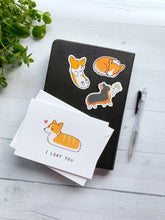 Load image into Gallery viewer, Tricolor Corgi with Bouquet Vinyl Sticker
