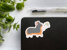 Load image into Gallery viewer, Tricolor Corgi with Bouquet Vinyl Sticker
