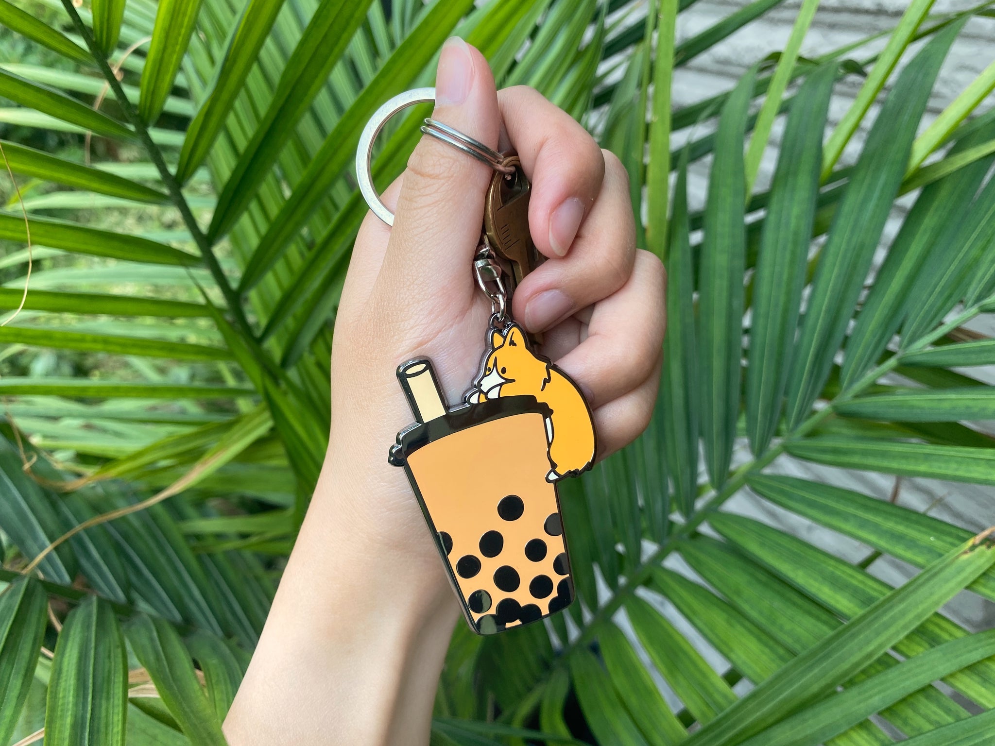 Bubble Tea Boba Corgi Metal Keychain