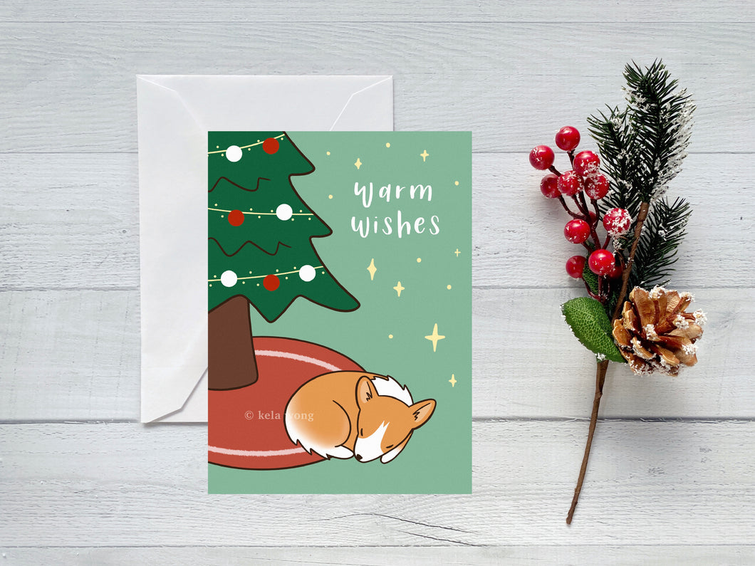 Sleeping Corgi Christmas Tree Greeting Card