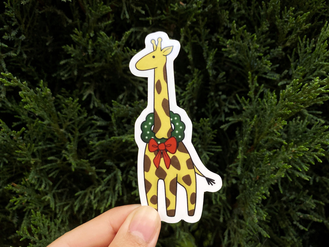 Giraffe Christmas Wreath Vinyl Sticker