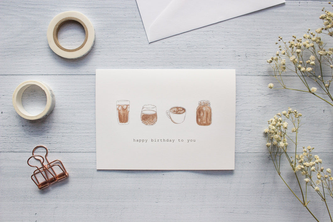 Coffee & Tea Happy Birthday Greeting Card