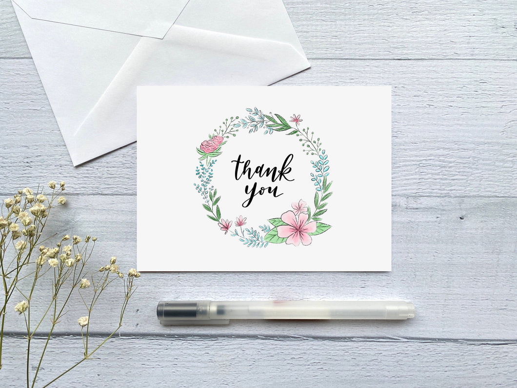 Floral Wreath Thank You Greeting Card
