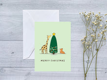 Load image into Gallery viewer, Giraffe &amp; Corgi Friends Merry Christmas Card
