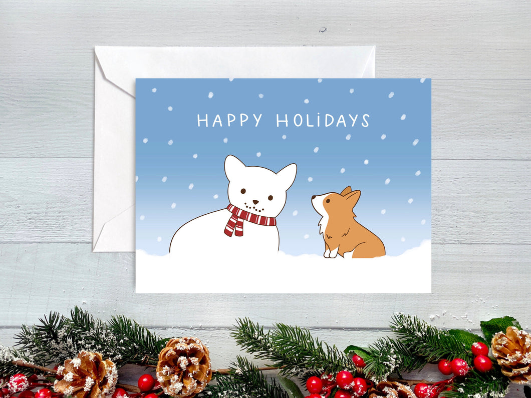 Snow Corgi Happy Holidays Card